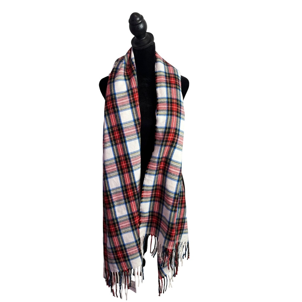 J. Crew Red Plaid Fringe Scarf Unisex Adult Tartan Preppy Cozy Academic NEW
